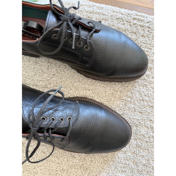 VINTAGE H.S. Trask Bison Leather Derby Shoes Men 12 N Black Lug Sole USA Made main image 9